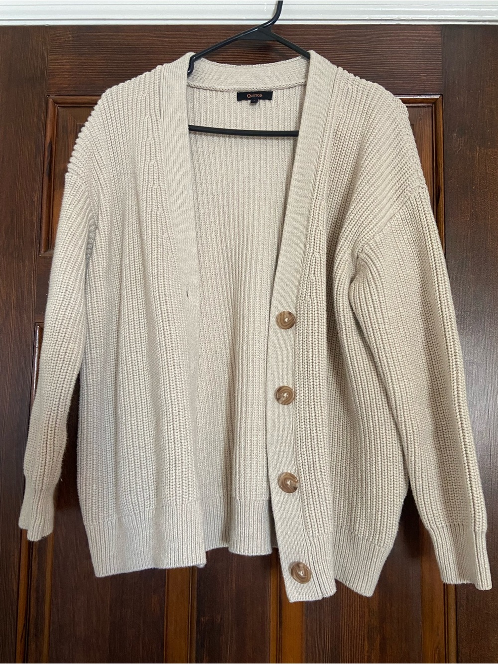 Quince Neutral Cream Ribbed Button-Front Cardigan - Picture 3 of 7